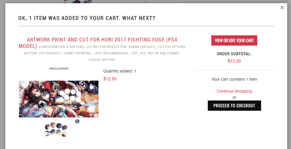 Screenshot - added to cart