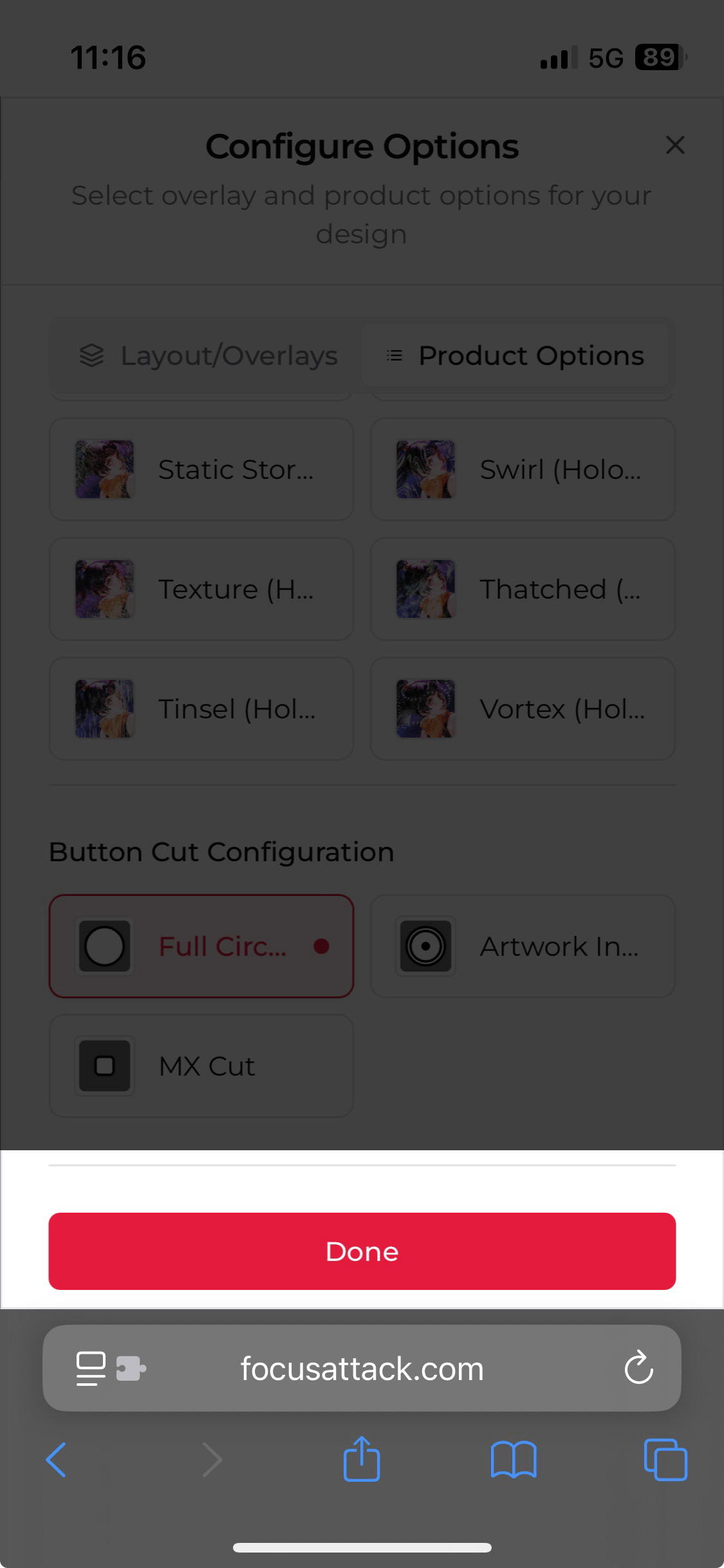 Phone: Configure Options Done Button