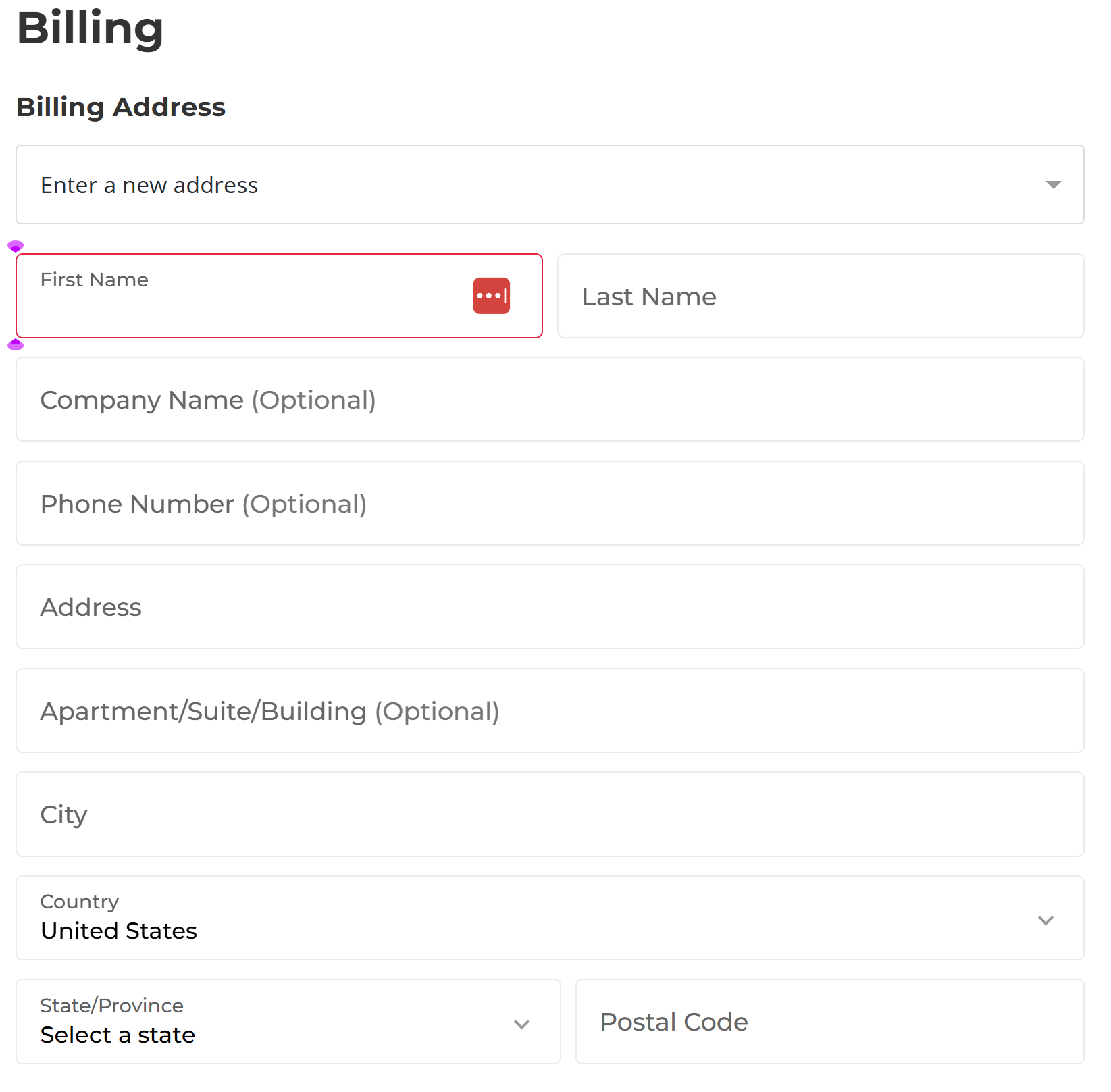 Billing address form